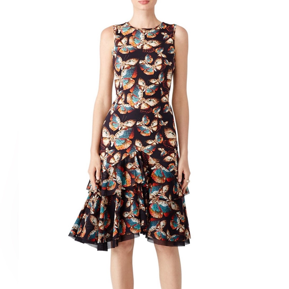 Fuzzi Italy Mariposa tiered Butterfly Print Sleeveless Bodycon Dress, Size Small